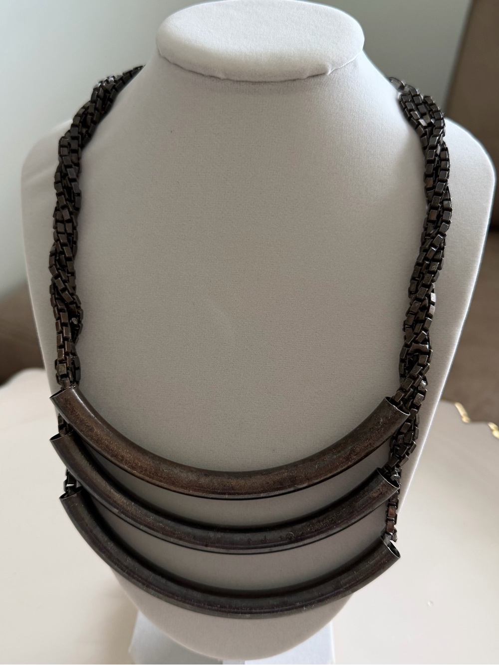 Chico's Chunky Triple Gunmetal Collar Statement Necklace
